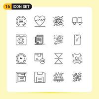 Set of 16 Modern UI Icons Symbols Signs for interface lift truck web forklift truck fork truck Editable Vector Design Elements