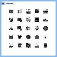 User Interface Pack of 25 Basic Solid Glyphs of shower bathroom ship food cap Editable Vector Design Elements