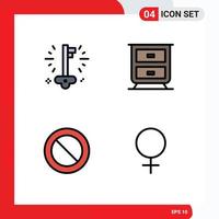 Set of 4 Commercial Filledline Flat Colors pack for business female success ban sign Editable Vector Design Elements