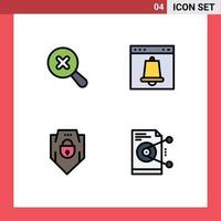 Set of 4 Vector Filledline Flat Colors on Grid for in password alarm interface web security Editable Vector Design Elements