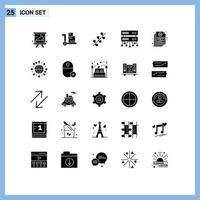 Set of 25 Modern UI Icons Symbols Signs for file bill catkin shared web database server Editable Vector Design Elements