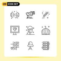 Set of 9 Modern UI Icons Symbols Signs for ice pulse barbecue monitor summer Editable Vector Design Elements