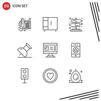 Set of 9 Commercial Outlines pack for planning construction road blueprint pin Editable Vector Design Elements