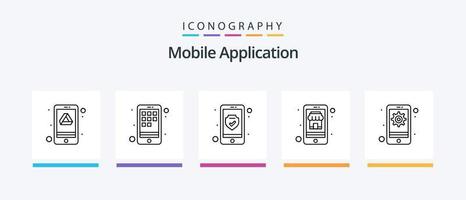 Mobile Application Line 5 Icon Pack Including privacy. phone. app. iphone. app. Creative Icons Design vector