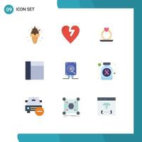 conjunto de 9 paquetes de colores planos comerciales para medicina jugar corazón computación música elementos de diseño vectorial editables vector