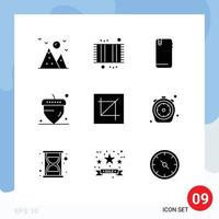 Modern Set of 9 Solid Glyphs Pictograph of crop oak nut shower acorn android Editable Vector Design Elements