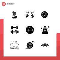 9 Universal Solid Glyphs Set for Web and Mobile Applications smoking medical process healthcare dumbbell Editable Vector Design Elements