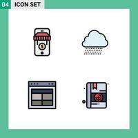 Set of 4 Vector Filledline Flat Colors on Grid for ecommerce layout sky rain spring website Editable Vector Design Elements