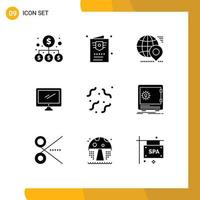 Pack of 9 Modern Solid Glyphs Signs and Symbols for Web Print Media such as pc device globe monitor location Editable Vector Design Elements