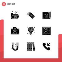 Universal Icon Symbols Group of 9 Modern Solid Glyphs of idea energy construction bulb marketing Editable Vector Design Elements