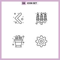 Group of 4 Modern Filledline Flat Colors Set for arrow pencil candle light pot Editable Vector Design Elements