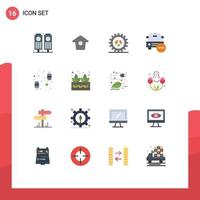 Pictogram Set of 16 Simple Flat Colors of connection vehicles settings minus delete Editable Pack of Creative Vector Design Elements