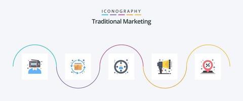 paquete de iconos de 5 planos de marketing tradicional que incluye la ubicación. centro. centricidad. altavoz. anunciar vector
