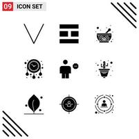 Modern Set of 9 Solid Glyphs and symbols such as body avatar herbal decorate house time Editable Vector Design Elements