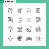 16 signos de contorno universal símbolos de luna de miel fontanero impresora mecánica wifi elementos de diseño vectorial editables vector