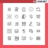 Modern Set of 25 Lines Pictograph of focus aim arrow wallet commerce Editable Vector Design Elements