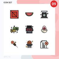 Universal Icon Symbols Group of 9 Modern Filledline Flat Colors of game slot machine machine chat qa Editable Vector Design Elements