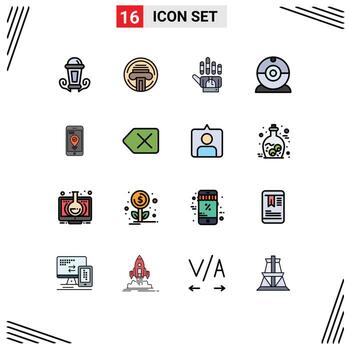 Mobile Interface Flat Color Filled Line Set of 16 Pictograms of pointer navigation tracking devices cam Editable Creative Vector Design Elements