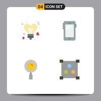 Modern Set of 4 Flat Icons Pictograph of bulb find valentines mobile magnifying Editable Vector Design Elements