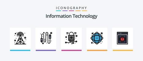 la línea de tecnología de la información llenó el paquete de 5 íconos, incluido el encriptado. código. Internet. suplantación de identidad. acceso. diseño de iconos creativos vector