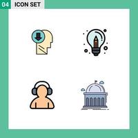 grupo de 4 signos y símbolos de colores planos de línea rellena para elementos de diseño vectorial editables de soporte comercial de conocimiento de idea de flecha vector