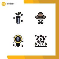 Pack of 4 creative Filledline Flat Colors of tube bulb science day light Editable Vector Design Elements