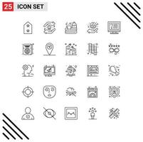 Modern Set of 25 Lines Pictograph of desktop computer basket lotus plant Editable Vector Design Elements