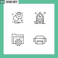 conjunto de 4 iconos de interfaz de usuario modernos símbolos signos para carpeta de chat engranaje de mezquita romántica elementos de diseño vectorial editables vector