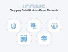 Shoping Retail And Video Game Elements Blue Icon Pack 5 Icon Design. planet. flag. attract. moon. gaming vector