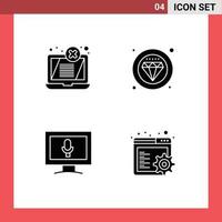 4 Thematic Vector Solid Glyphs and Editable Symbols of display screen threat quality browser Editable Vector Design Elements