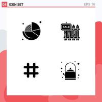 Universal Icon Symbols Group of 4 Modern Solid Glyphs of business house pie realty hash tag Editable Vector Design Elements