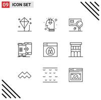 9 Thematic Vector Outlines and Editable Symbols of synchronization sharing public opinion data detection Editable Vector Design Elements