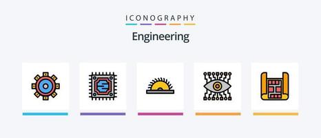 la línea de ingeniería llenó el paquete de 5 íconos que incluye . entorno. casco. arquitectura. diseño de iconos creativos vector