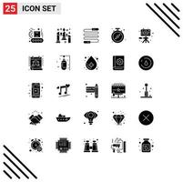 Set of 25 Commercial Solid Glyphs pack for image time fitness watch pause Editable Vector Design Elements