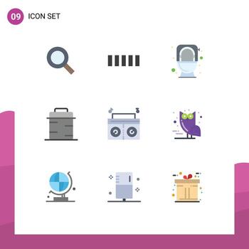 Mobile Interface Flat Color Set of 9 Pictograms of radio music commode giving food Editable Vector Design Elements