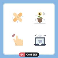 Group of 4 Modern Flat Icons Set for bandage hand growing pot online Editable Vector Design Elements