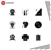 9 Thematic Vector Solid Glyphs and Editable Symbols of idea creative floor hotel idea Editable Vector Design Elements