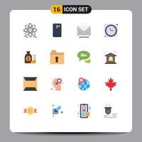 User Interface Pack of 16 Basic Flat Colors of bag time optimization email time clock Editable Pack of Creative Vector Design Elements