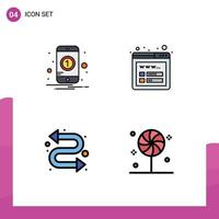 Modern Set of 4 Filledline Flat Colors Pictograph of notification watch kit mobile wireframe candy Editable Vector Design Elements