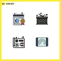 User Interface Pack of 4 Basic Filledline Flat Colors of business web celebration happy user Editable Vector Design Elements
