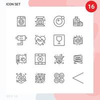 Pack of 16 Modern Outlines Signs and Symbols for Web Print Media such as security cam moon hotel bag Editable Vector Design Elements