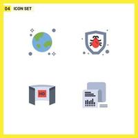 4 Universal Flat Icon Signs Symbols of browser display globe protection screencinema Editable Vector Design Elements