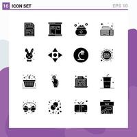 Set of 16 Vector Solid Glyphs on Grid for easter keyboard investment hardware computer Editable Vector Design Elements