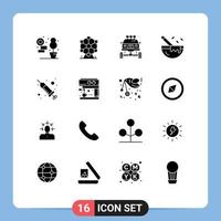 Set of 16 Modern UI Icons Symbols Signs for procedure drop car restaurant cooking Editable Vector Design Elements