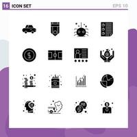 Pictogram Set of 16 Simple Solid Glyphs of coin report halloween page document Editable Vector Design Elements