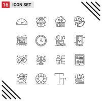 Pictogram Set of 16 Simple Outlines of property presentation architect gift hobby baseball Editable Vector Design Elements