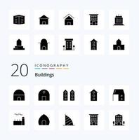 20 Buildings Solid Glyph icon Pack like landmarks buildings house shops house vector