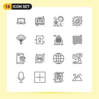 Stock Vector Icon Pack of 16 Line Signs and Symbols for settings cog suitcase smart garden Editable Vector Design Elements