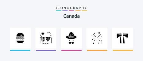 Canada Glyph 5 Icon Pack Including . canada. cap. ax. fire work. Creative Icons Design vector