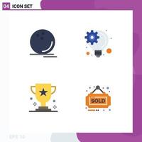 paquete de 4 iconos planos creativos de bola de bolos idea innovadora premio elementos de diseño vectorial editables vector